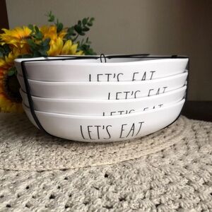 Rae Dunn White Melamine Dinner Bowls Set with LET’S EAT text